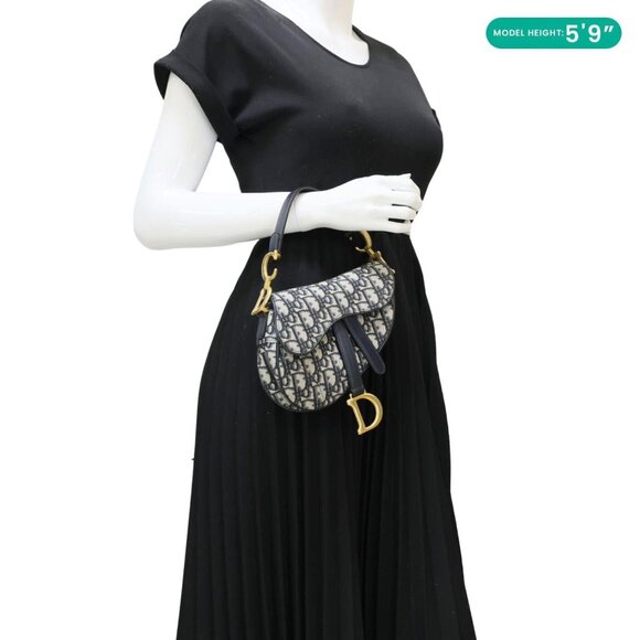 CHRISTIAN DIOR  Saddle Oblique Jacquard Satchel Bag Navy Blue - Picture 2 of 11